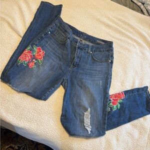 Seven7 Embroidered Blue Jeans with Floral Design